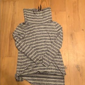 White and blue striped large neck sweater